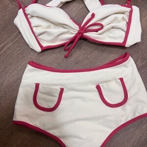 Cabana Bows Bikini Top and Bottom Cream & Raspberry